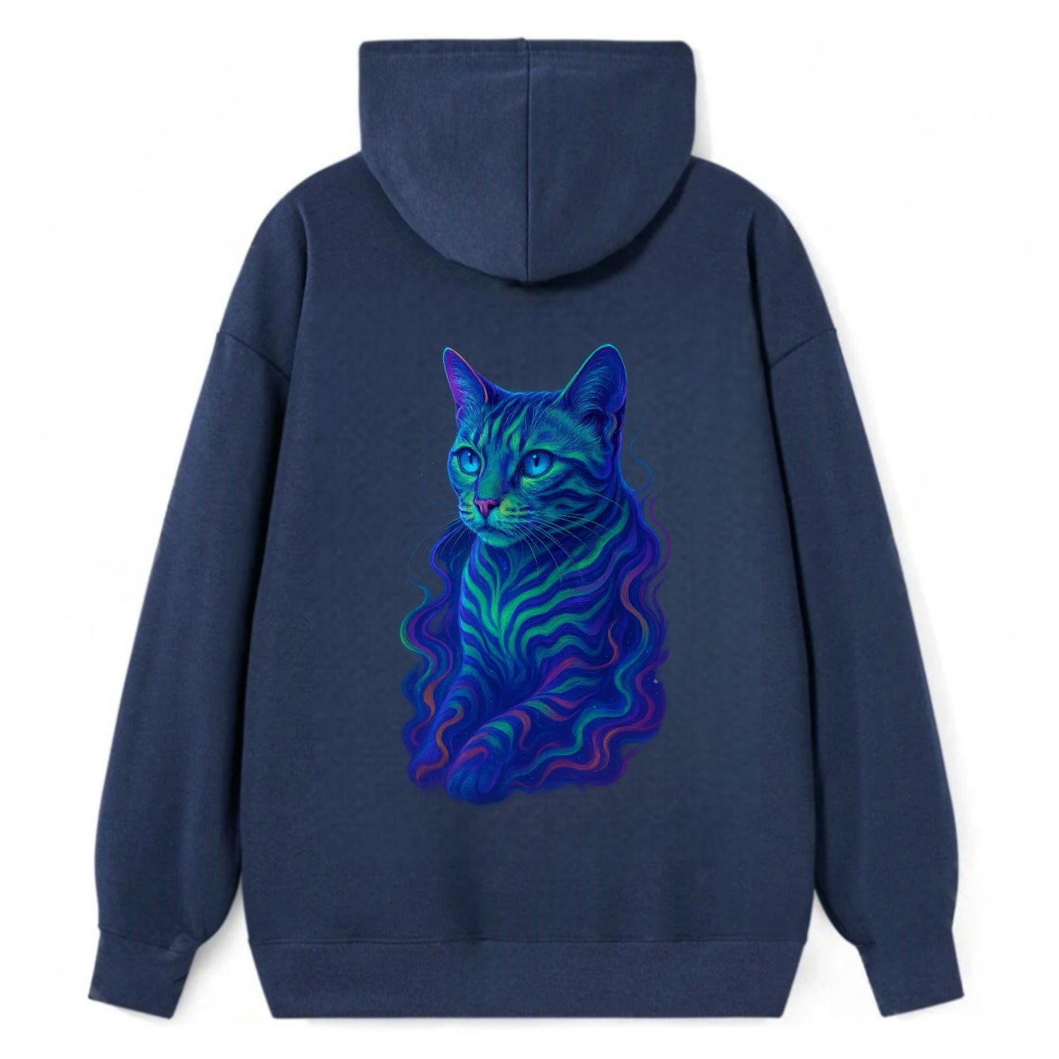 Exotic Bengal cat with aurora borealis colors flowing through its - Classic Pullover Hoodie - Navy
