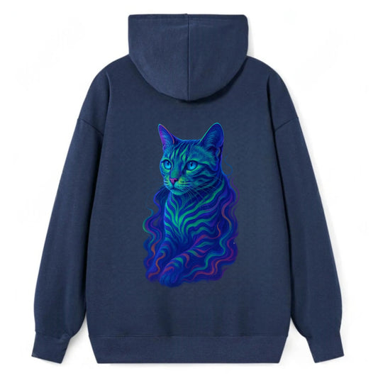 Exotic Bengal cat with aurora borealis colors flowing through its - Classic Pullover Hoodie - Navy