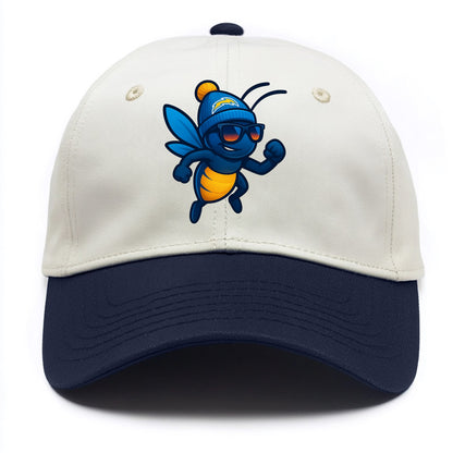LA Lightning Bug wearing Chargers powder blue and gold beanie with pom pom and - Two Tone Cap - Navy