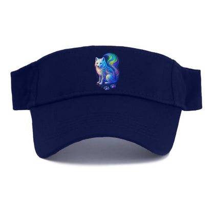 Graceful arctic fox with tail streaming aurora colors, white fur with prismatic highlights, - Visor - Navy