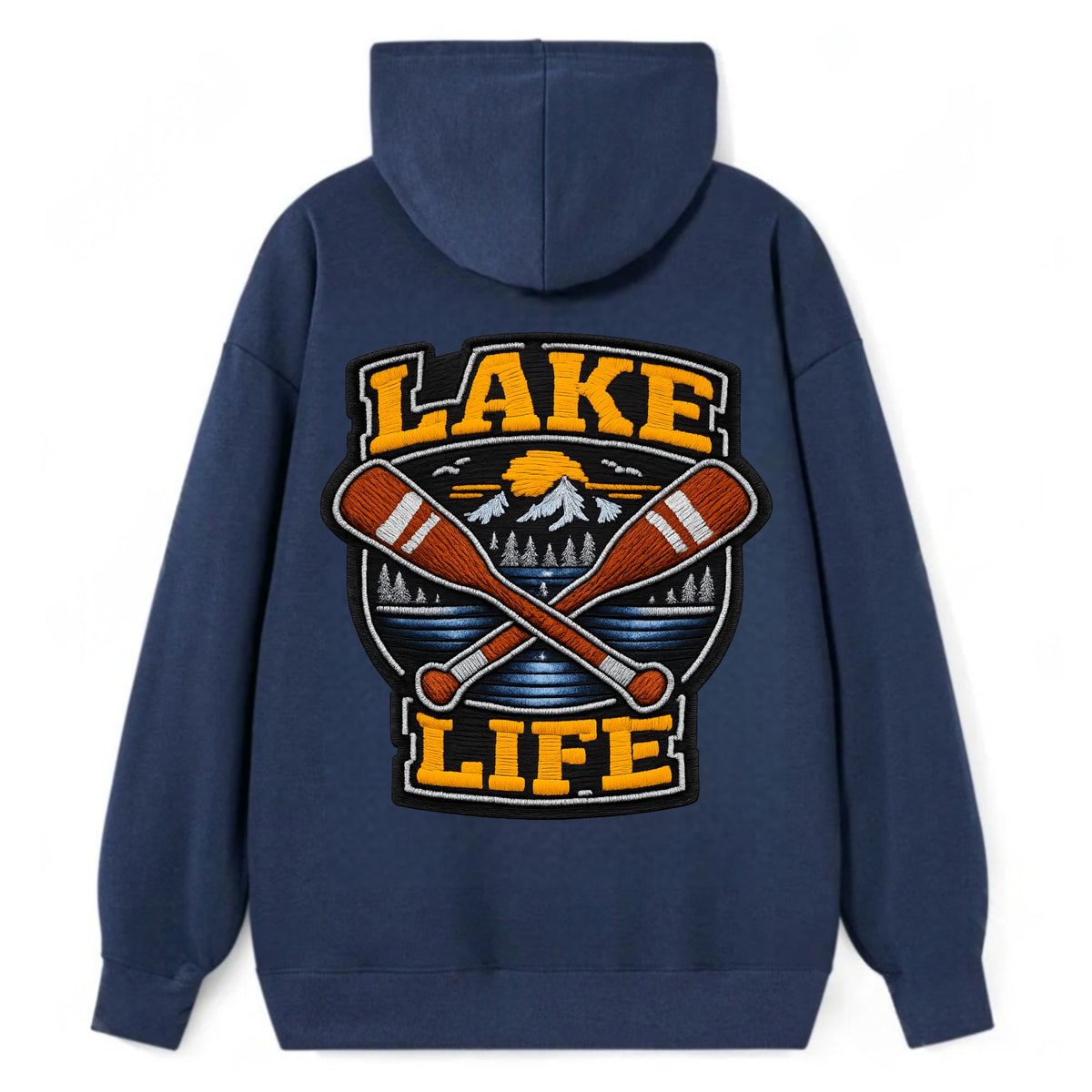 CANOE PADDLE - wooden paddle crossed in brown and cream , lake life - Classic Pullover Hoodie - Navy