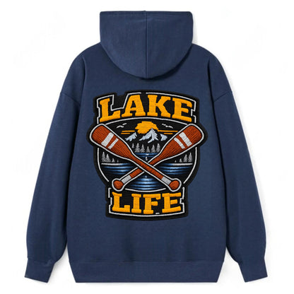 CANOE PADDLE - wooden paddle crossed in brown and cream , lake life - Classic Pullover Hoodie - Navy