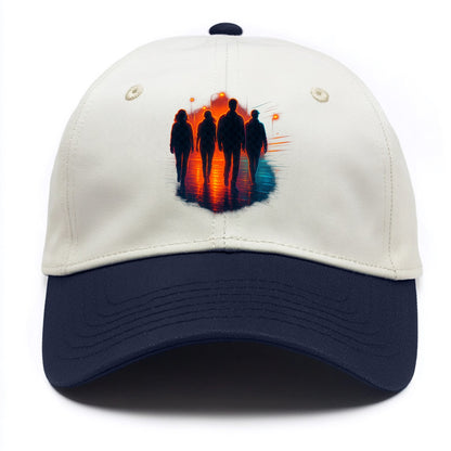 gang of silhouettes walking together at sunset by the beach - Two Tone Cap - Navy