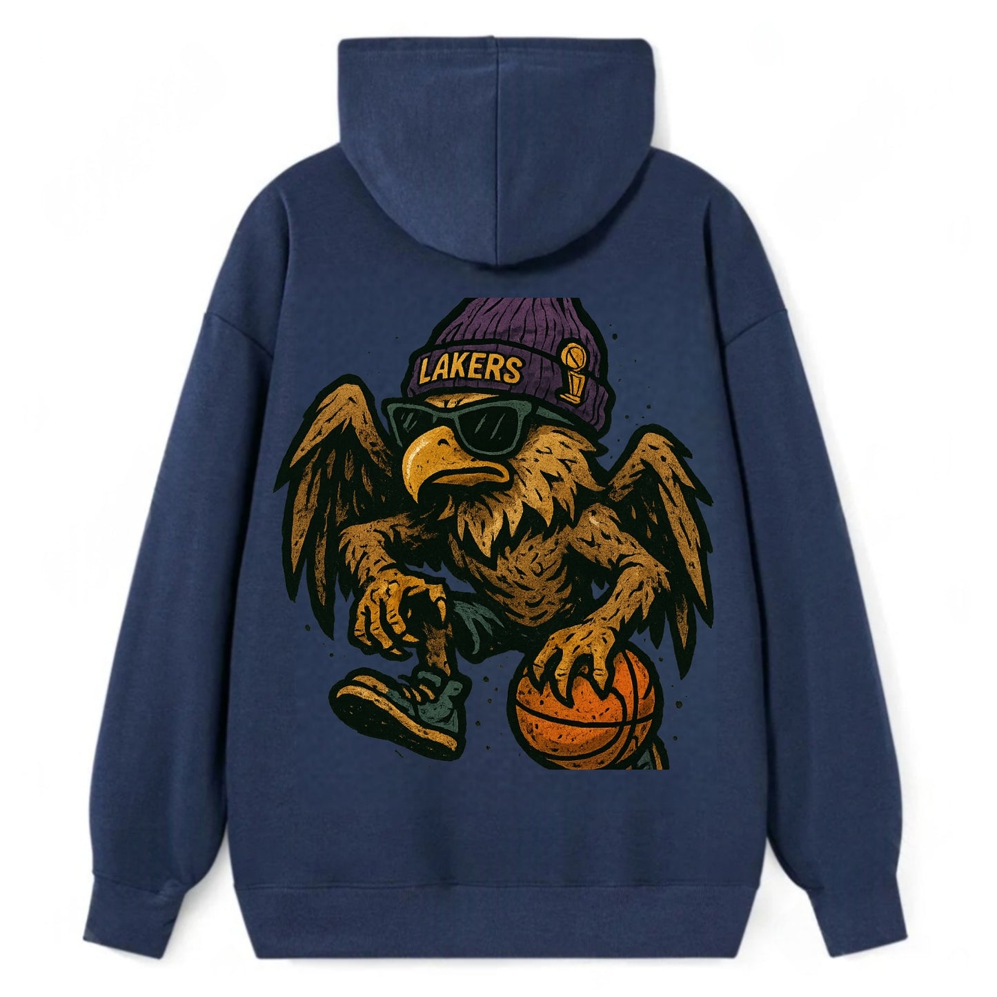 Los Angeles Golden Eagle wearing Lakers beanie with trophy patch and - Classic Pullover Hoodie - Navy