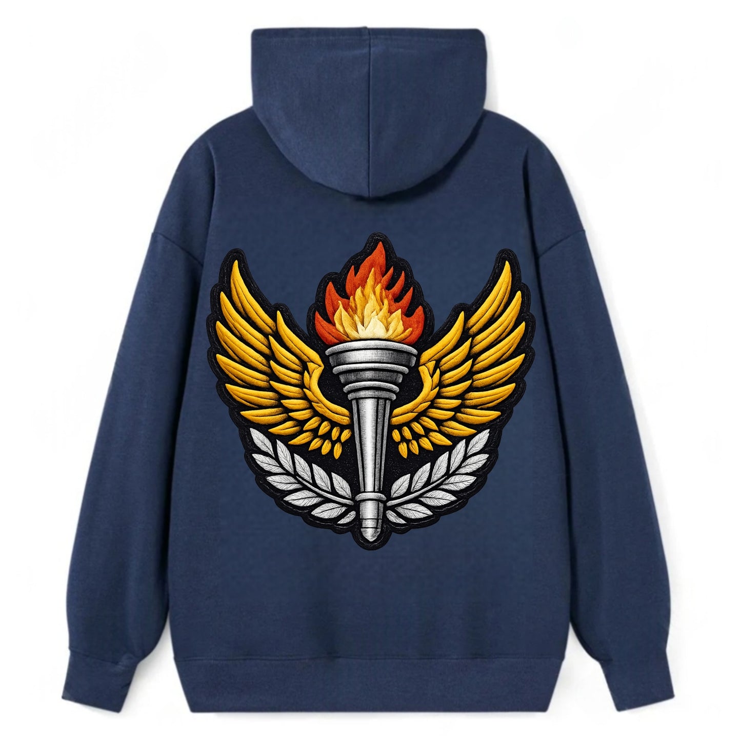 Embroidered patch design - TRACK AND FIELD TORCH - Olympic style torch - Classic Pullover Hoodie - Navy