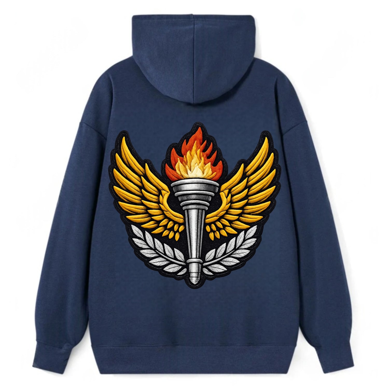 Embroidered patch design - TRACK AND FIELD TORCH - Olympic style torch - Classic Pullover Hoodie - Navy