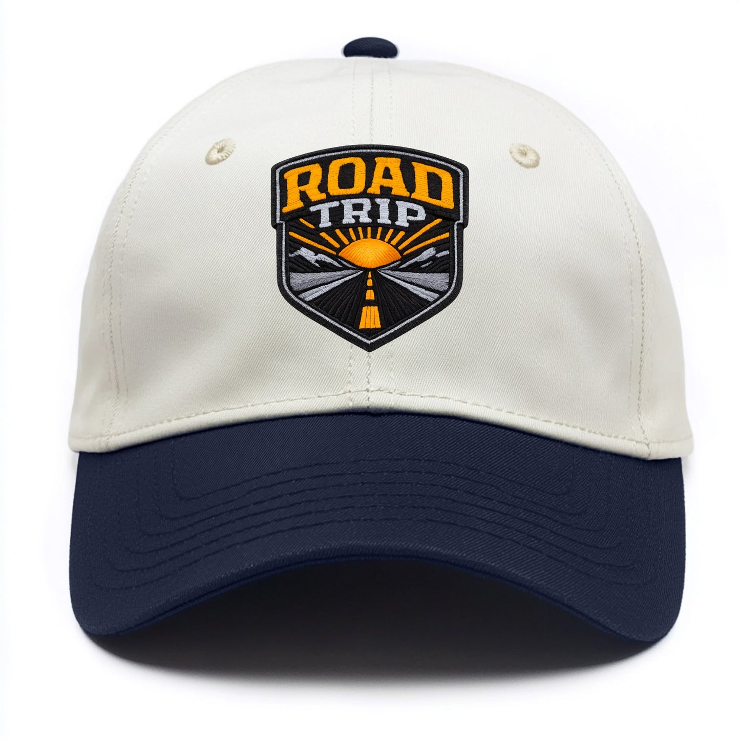 ROAD TRIP - highway and sun in orange and gray , open road - Two Tone Cap - Navy
