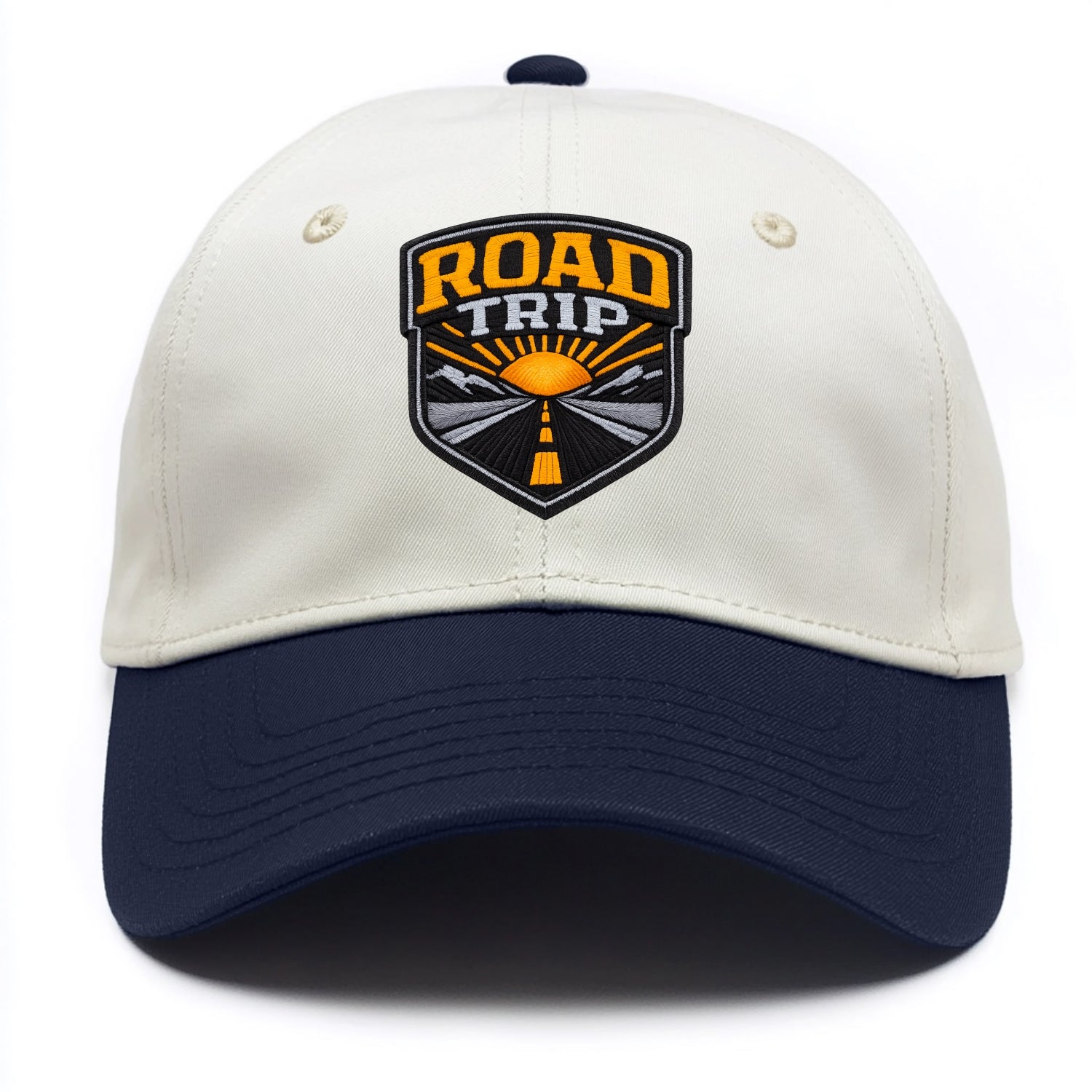 ROAD TRIP - highway and sun in orange and gray , open road - Two Tone Cap - Navy