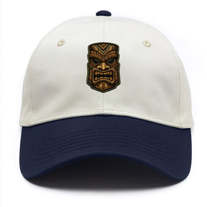 TIKI MASK - carved totem in brown and red , Polynesian - Two Tone Cap - Navy