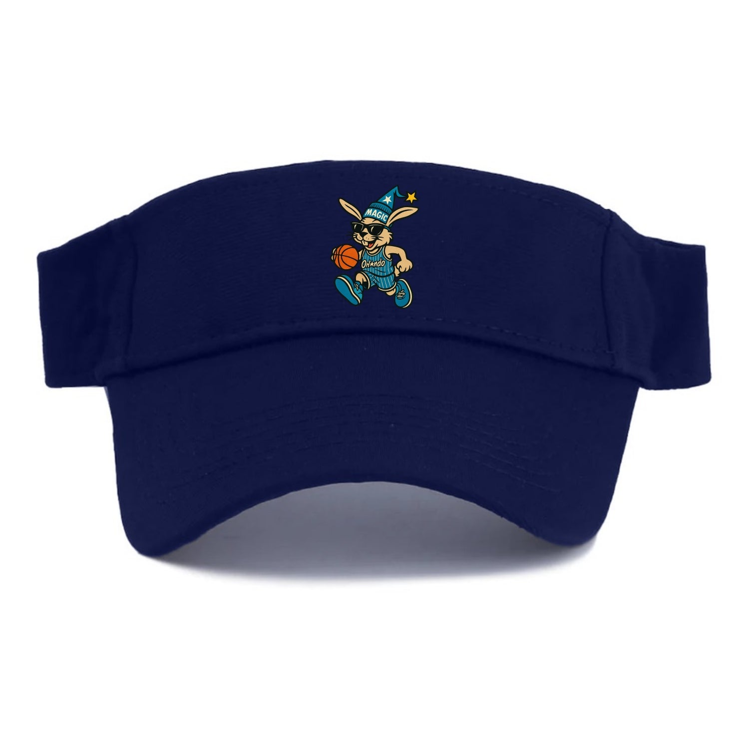 Orlando Rabbit wearing Magic blue and silver beanie with wizard hat and wayfarer sunglasses - Visor - Navy