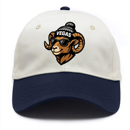 Vegas Desert Bighorn wearing Raiders silver and black beanie with pom pom and - Two Tone Cap - Navy