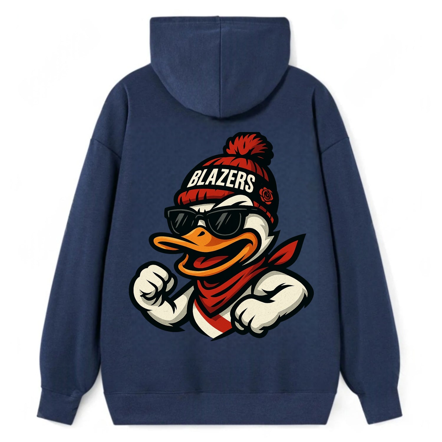 Oregon Duck wearing Trail Blazers beanie with rose patch and wayfarer - Classic Pullover Hoodie - Navy