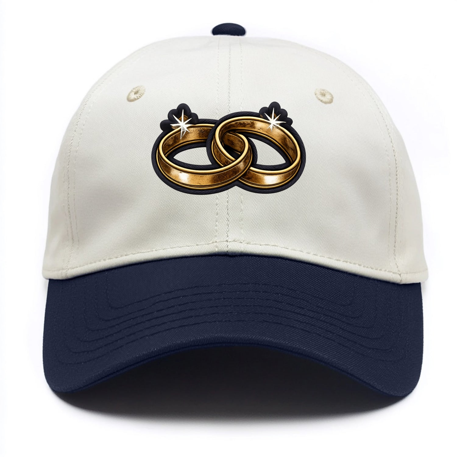 WEDDING RINGS - interlocked bands in gold , marriage - Two Tone Cap - Navy