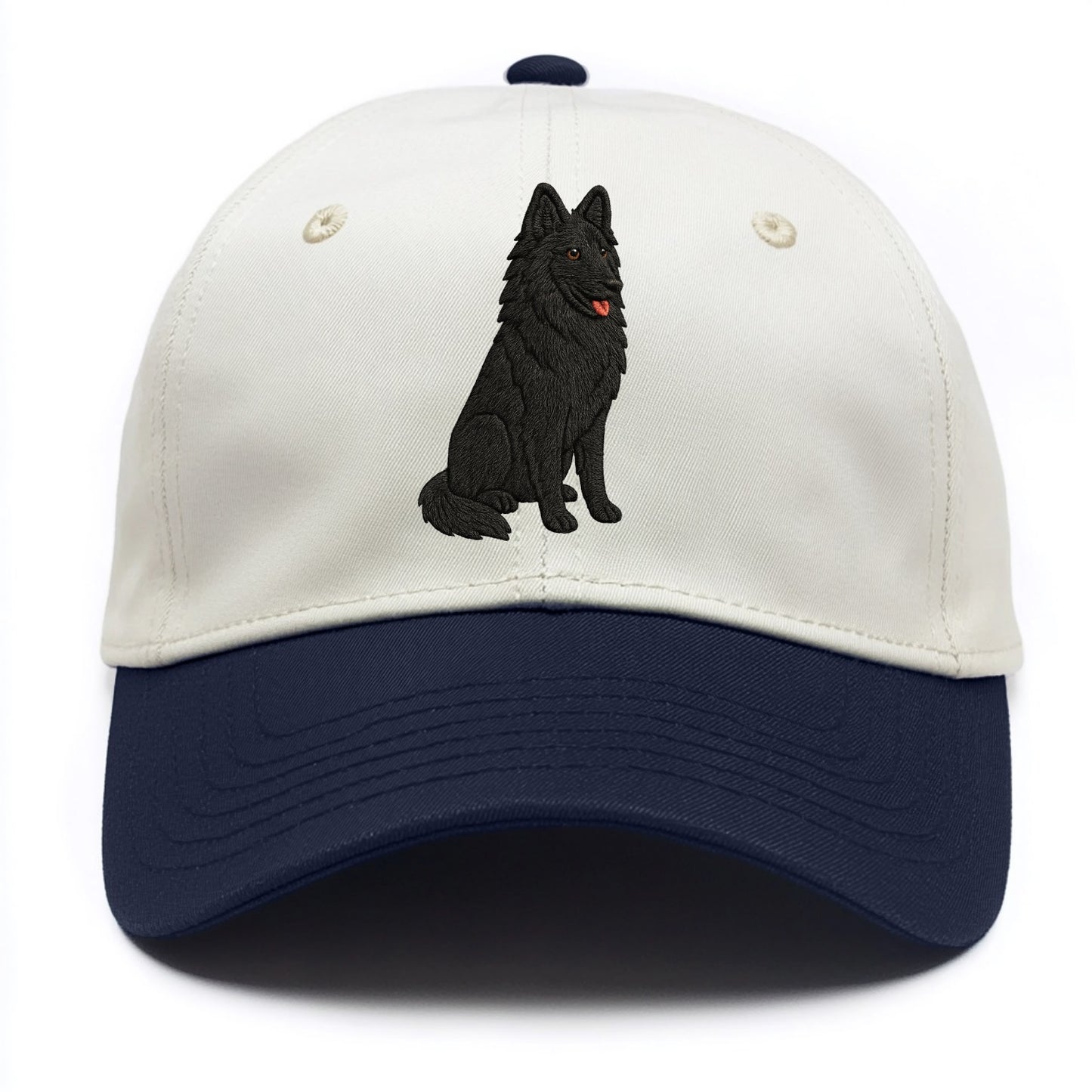 Belgian Sheepdog - Black long-haired embroidered pose - Two Tone Cap - Navy