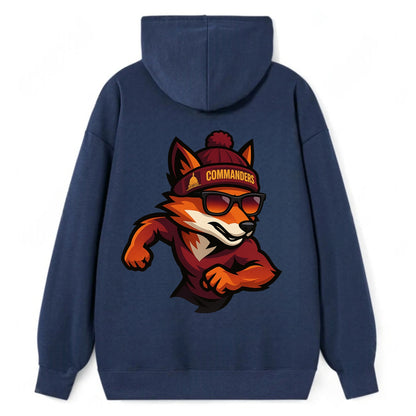 Washington Fox wearing Commanders beanie with Capitol patch and wayfarer - Classic Pullover Hoodie - Navy