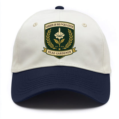 Shield with middle finger flower - "Garden of No F*cks Given - Head Gardener" - - Two Tone Cap - Navy
