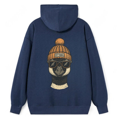 Ottawa Canadian Goose wearing Ottawa beanie with pom pom and wayfarer - Classic Pullover Hoodie - Navy