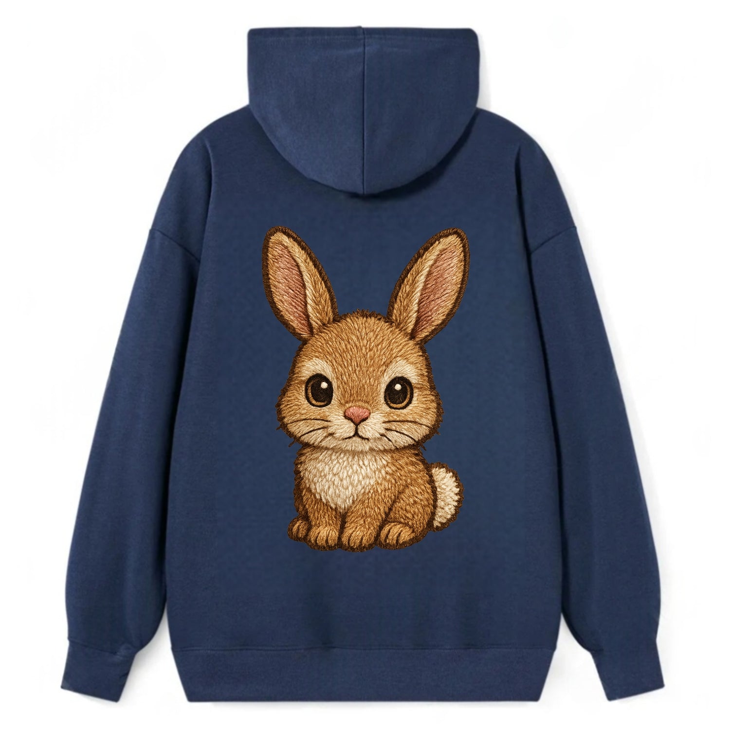 Baby Rabbit - long ears, fluffy white tail, pink nose, large brown eyes, - Classic Pullover Hoodie - Navy