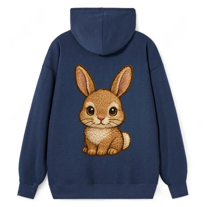 Baby Rabbit - long ears, fluffy white tail, pink nose, large brown eyes, - Classic Pullover Hoodie - Navy