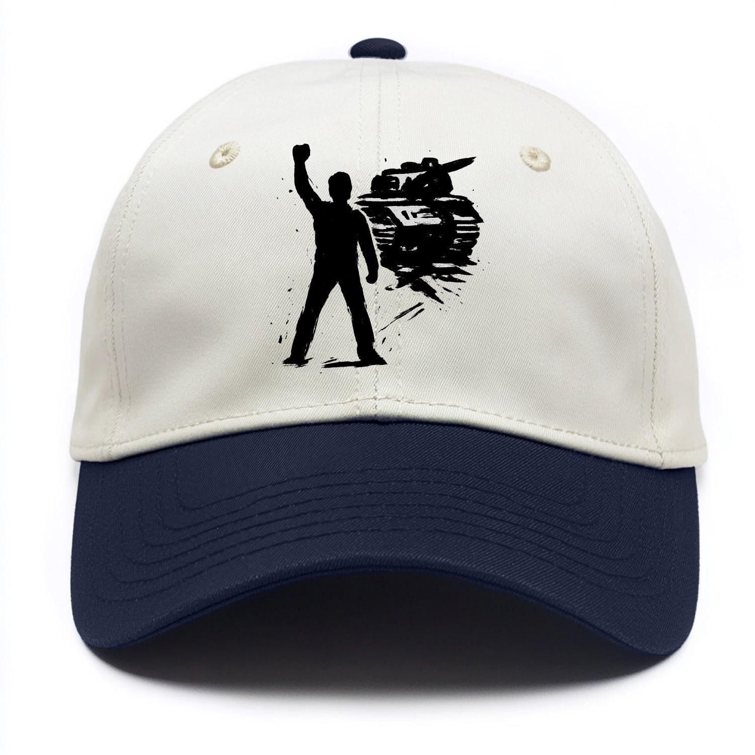 Single figure standing against tank - courage and resistance ink art - Two Tone Cap - Navy