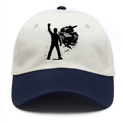 Single figure standing against tank - courage and resistance ink art - Two Tone Cap - Navy