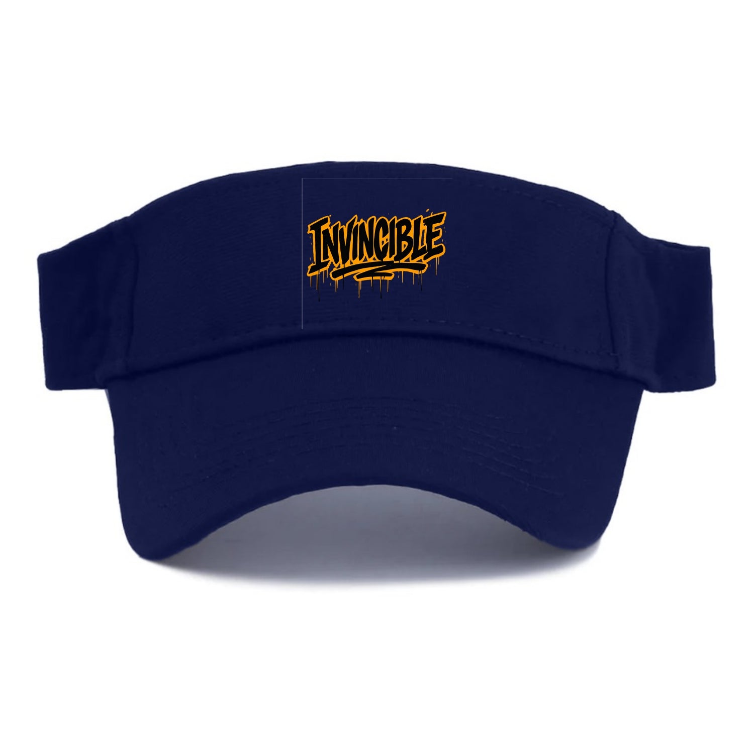 Bold typography design - "INVINCIBLE" - cannot be defeated, unconquerable - Visor - Navy