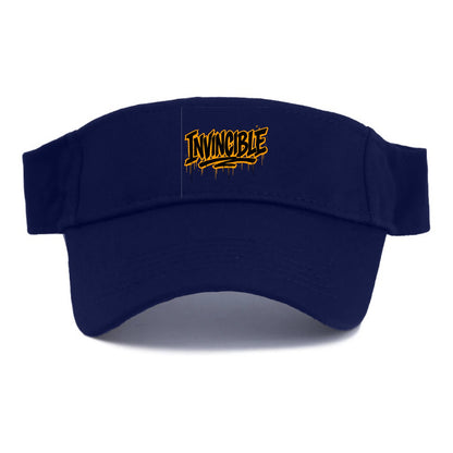 Bold typography design - "INVINCIBLE" - cannot be defeated, unconquerable - Visor - Navy