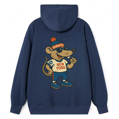New York Rat wearing Giants beanie with subway patch and wayfarer - Classic Pullover Hoodie - Navy
