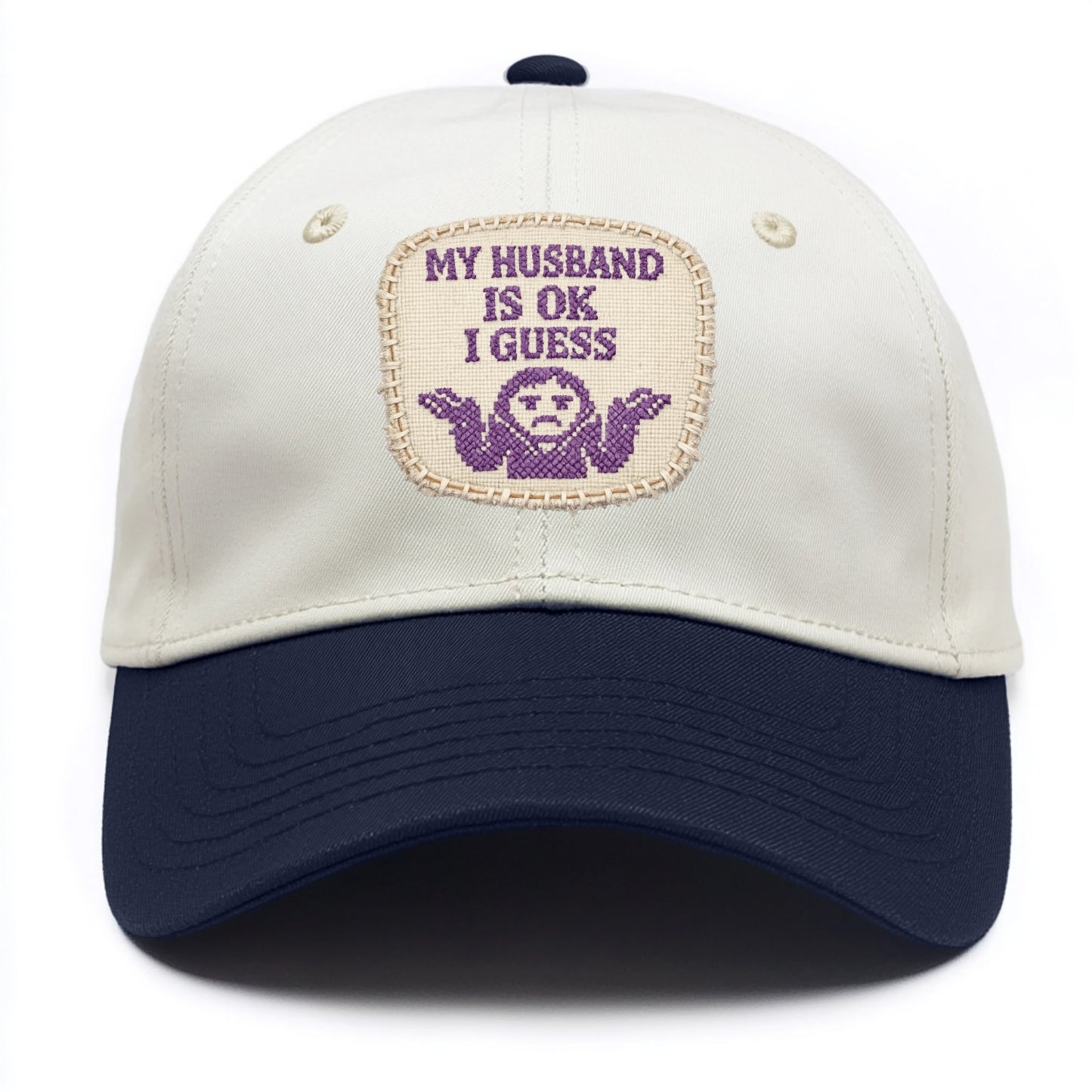 MY HUSBAND IS OK I GUESS - purple ok shrug - purple - mediocre husband - Two Tone Cap - Navy
