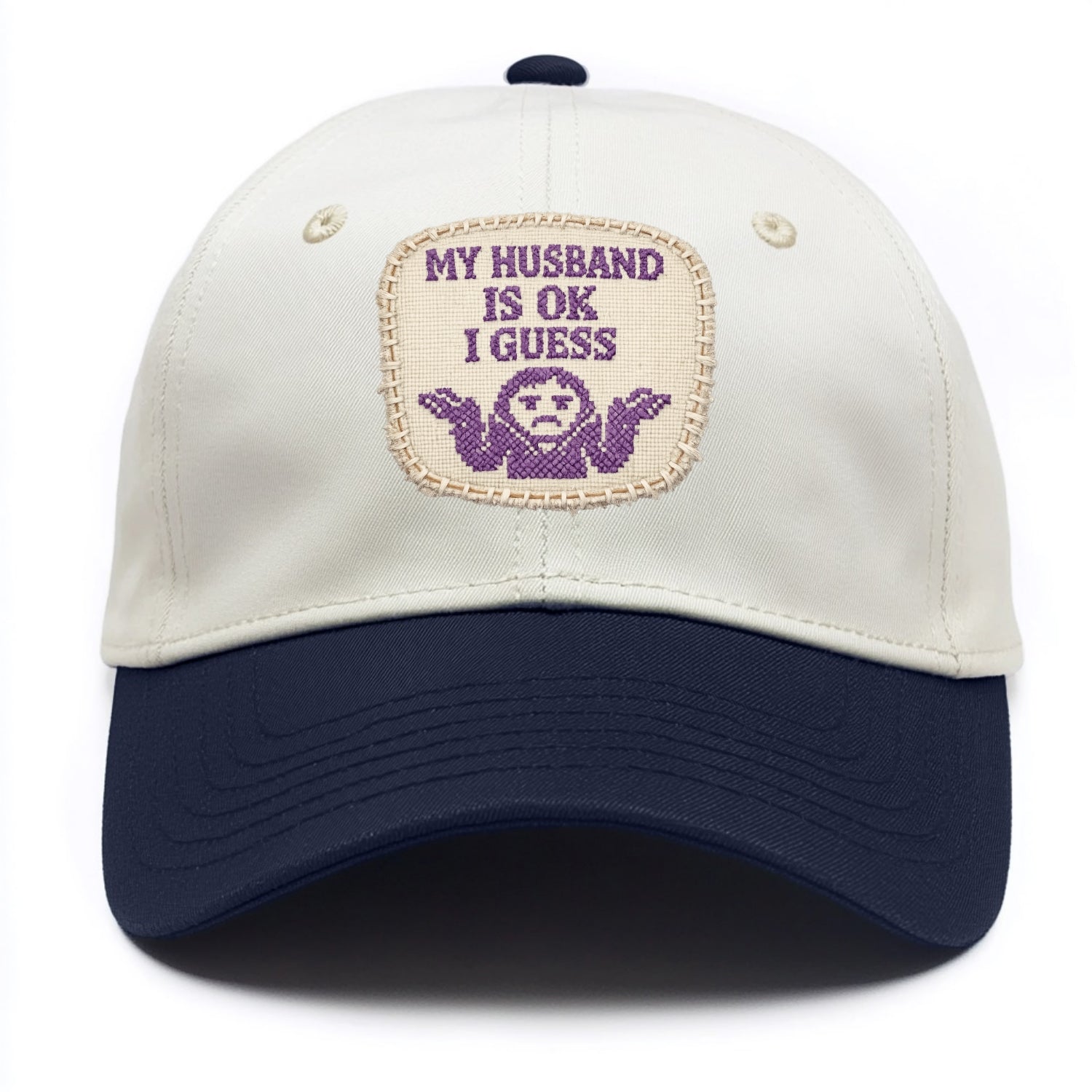 MY HUSBAND IS OK I GUESS - purple ok shrug - purple - mediocre husband - Two Tone Cap - Navy