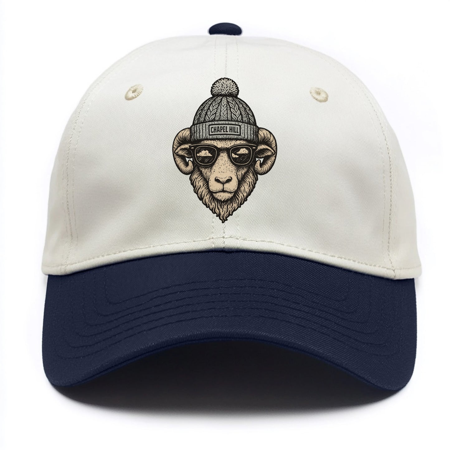 Chapel Hill Tar Heel Ram wearing UNC bea - Two Tone Cap - Navy