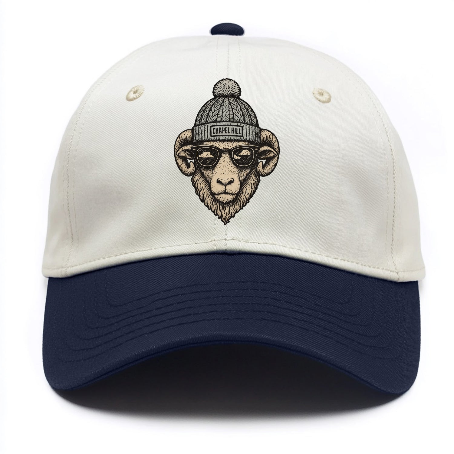 Chapel Hill Tar Heel Ram wearing UNC bea - Two Tone Cap - Navy