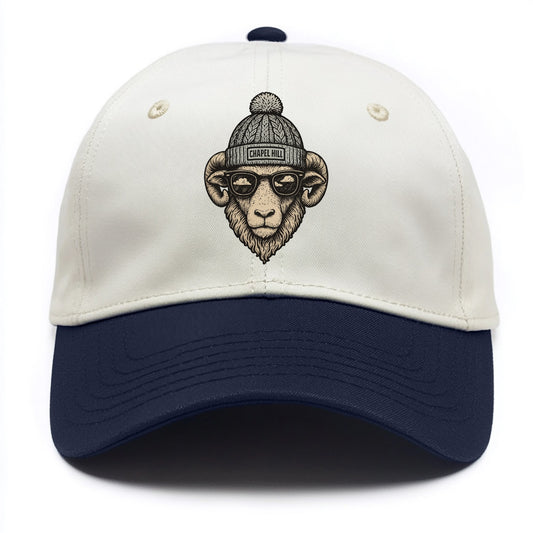 Chapel Hill Tar Heel Ram wearing UNC bea - Two Tone Cap - Navy