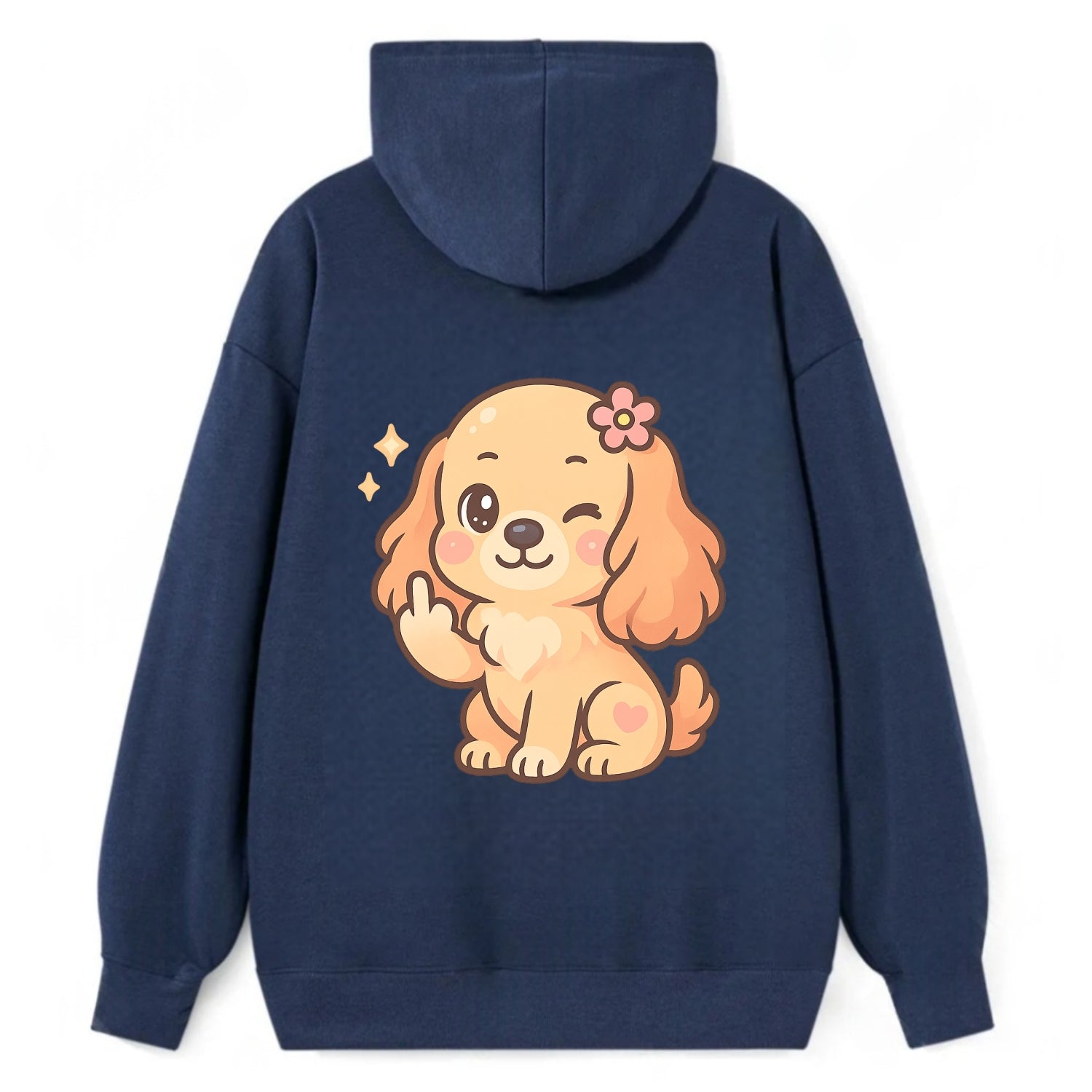 Cocker Spaniel with long wavy ears, gentle face, paw flipping off - Classic Pullover Hoodie - Navy