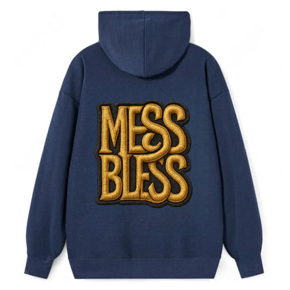 MESS;BLESS UP Gold Metallic Visor - Classic Pullover Hoodie - Navy