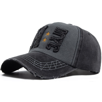 Vintage H NYC Distressed Baseball Cap - Washed Cotton Embroidered Retro Hat with Stars