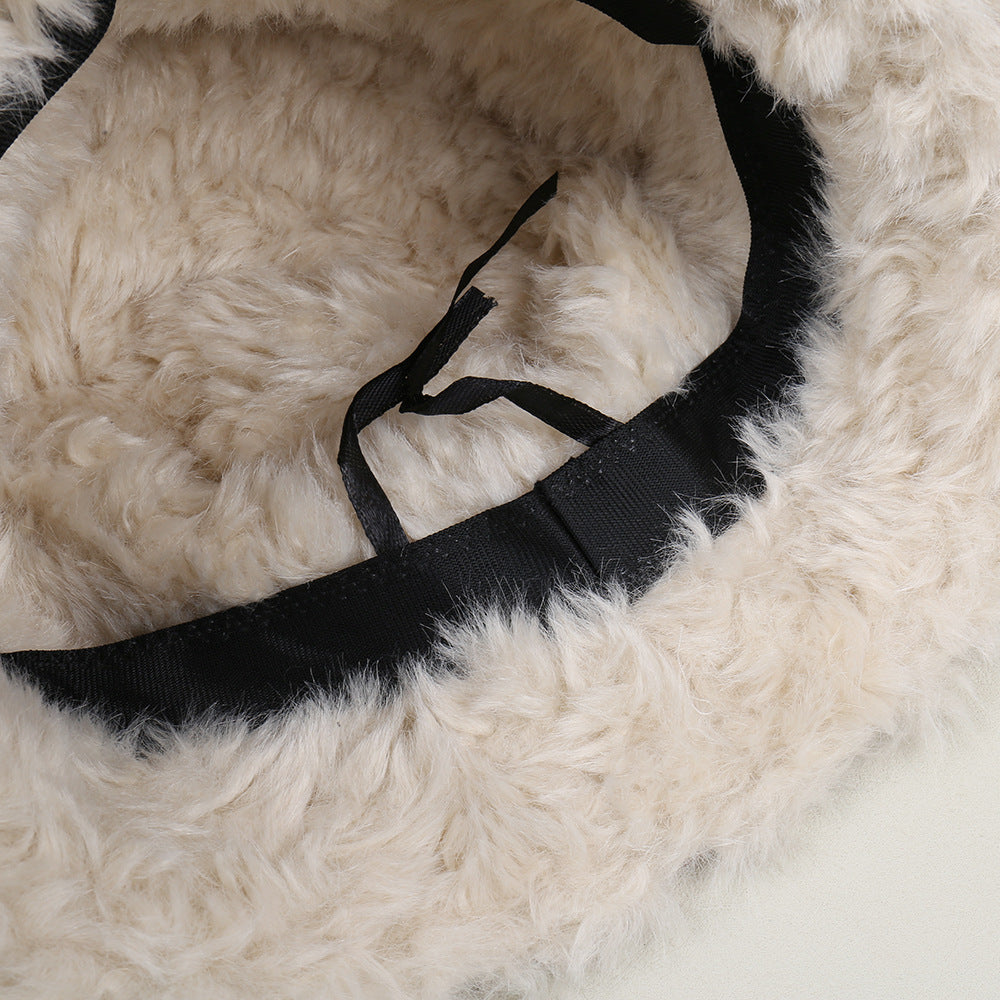 Unisex Autumn Winter New Fashion Suede Bucket Hat, Faux Rabbit Fur Lined Thickened Warm Small Brim Basin Cap, Stylish Elegant Headwear