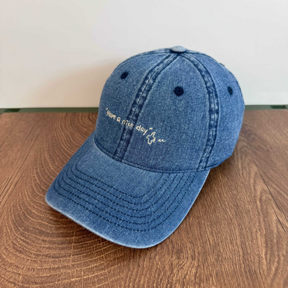 Have A Nice Day Distressed Denim Baseball Cap Cute Dog Embroidery Washed Cotton Hat