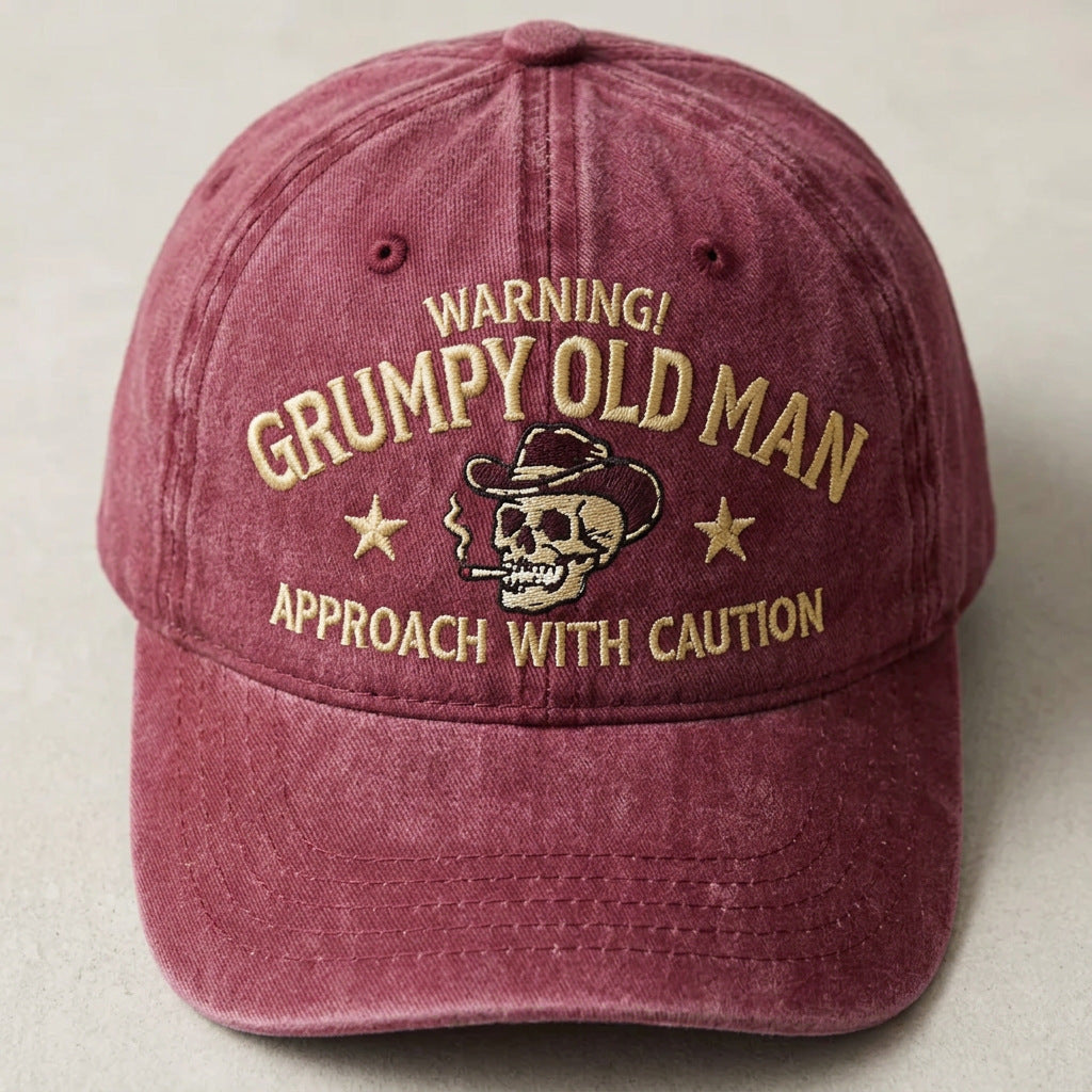 Grumpy Old Man Distressed Baseball Cap Warning Funny Embroidered Skull Hat