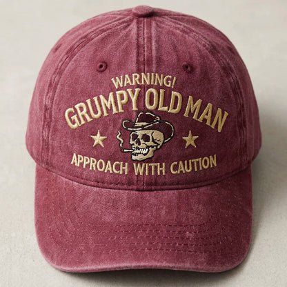 Grumpy Old Man Distressed Baseball Cap Warning Funny Embroidered Skull Hat