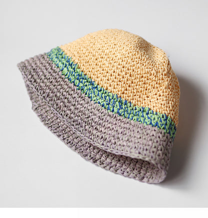 Pandaize カラーブロック 麦わら帽子 夏用 通気性 サンハット UVカット 折りたたみ式 バケットハット 男女兼用