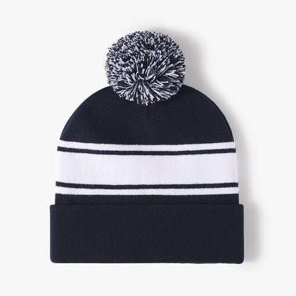 Preppy Tie-Dye Knit Beanie with Pom Pom - Ear Warmers for Autumn & Winter Outdoor Wear