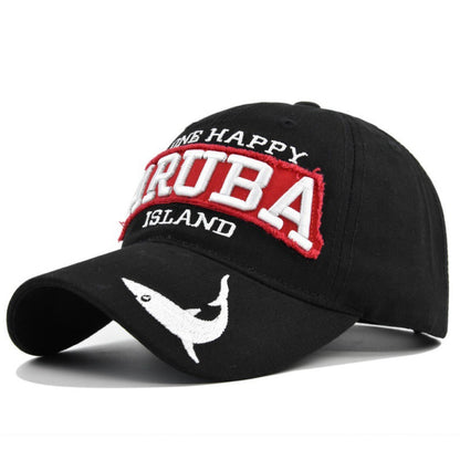 Vintage Aruba Island Baseball Cap - One Happy Embroidered Patch Hat with Whale Design