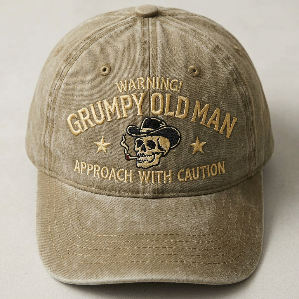 Grumpy Old Man Distressed Baseball Cap Warning Funny Embroidered Skull Hat
