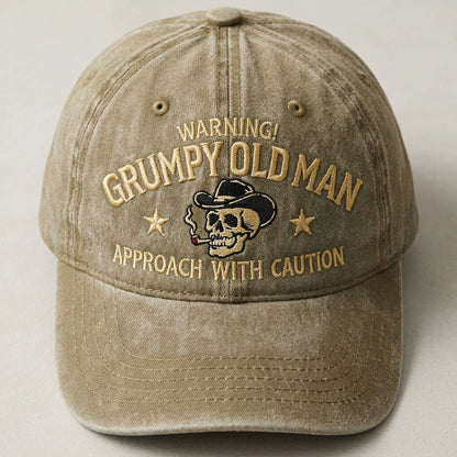 Grumpy Old Man Distressed Baseball Cap Warning Funny Embroidered Skull Hat
