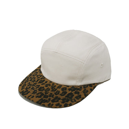 5-Panel Leopard Print Camp Cap – Adjustable Metal Buckle, Unisex Streetwear Hat for Casual & Bold Style