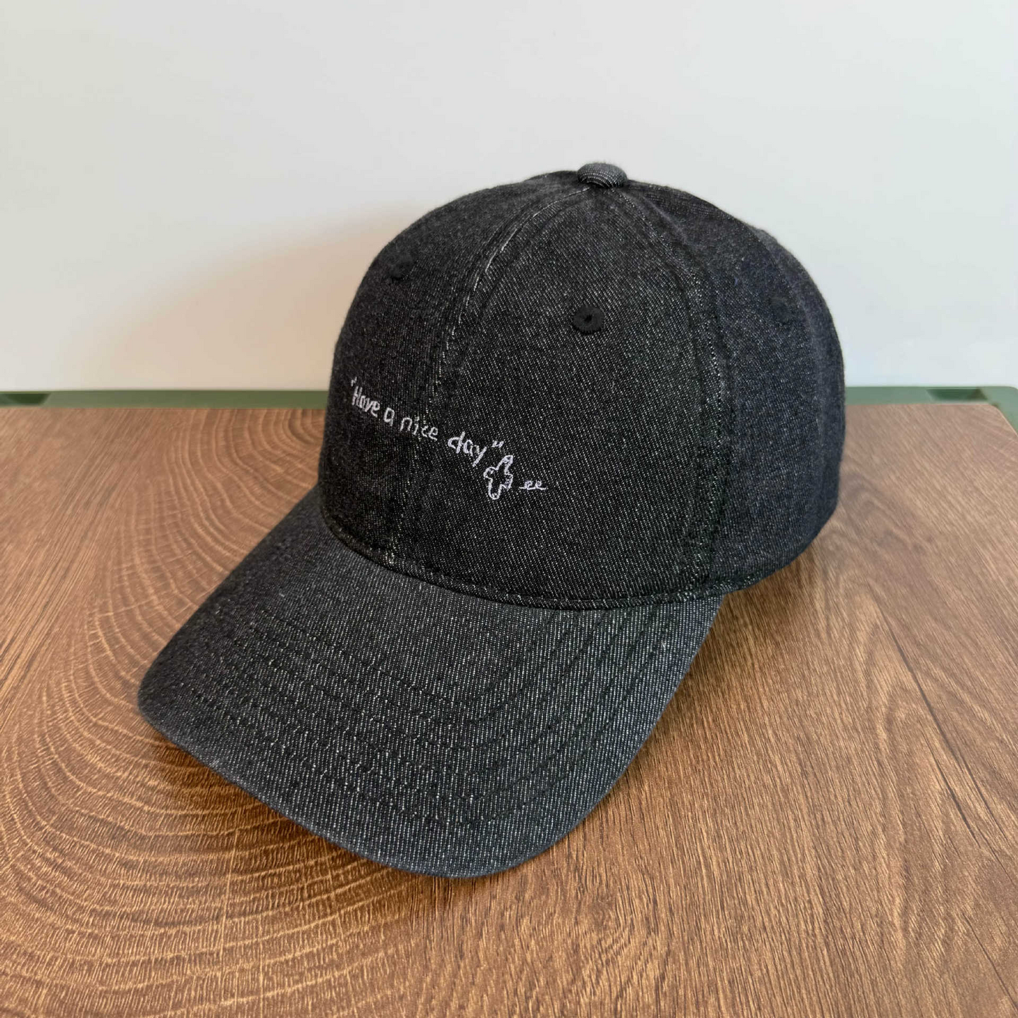 Have A Nice Day Distressed Denim Baseball Cap Cute Dog Embroidery Washed Cotton Hat