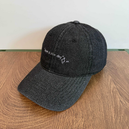 Have A Nice Day Distressed Denim Baseball Cap Cute Dog Embroidery Washed Cotton Hat