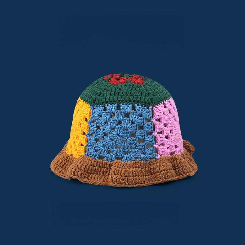 Women's Hand-Crocheted Hollow Knitted Bucket Hat, Japanese Designer Autumn Winter Versatile Face-Flattering Woolen Cap