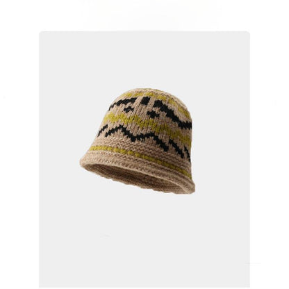 Fair Isle Jacquard Fisherman Hat - Women's Winter Warm Bucket Hat, Large Head Fit for Outdoor Commute & Gatherings